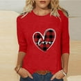 thumbnail image 2 of Penkiiy Women's Valentine's Day Fashion Printed T-shirt 3/4 Sleeves Blouse Round Neck Casual Tops L Red, 2 of 5