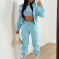 thumbnail image 2 of JFGHDG Women Fall Outfits 3 Piece Outfits Y2k Sweatsuit Zip Up Cropped Hoodie Long Sleeve Ribbed Crop Top Tank Jogging Pants Workout Set Blue M, 2 of 5
