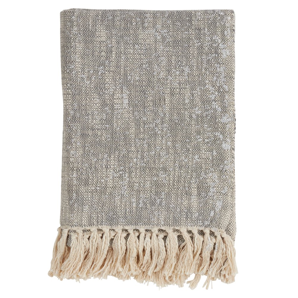 Unique Metallic Print Design 100 Cotton Throw Blanket with Tassels