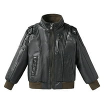 Efsteb Boys Leather Jacket Kids Motorcycle Biker Jacket Stand Collar Zipper Faux Leather Coat (Army Green,11 Years)