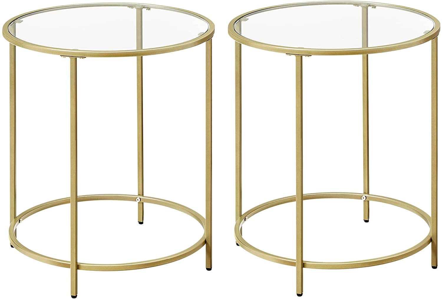 SHMAMT Round Side Table, Glass End Table with Metal Frame, Gold Coffee
