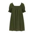 thumbnail image 5 of Fartey Babydoll Dress for Women 2025 Cute Puff Short Sleeve Dress Loose Casual Solid Color Square Neck Dress Summer Mini Dresses Army Green XXL, 5 of 8