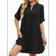 thumbnail image 1 of Vestido Camisero de Verano para Mujer, Informal, de Corta, con Botones y Cuello en V, Talla Grande Negro M, 1 of 6