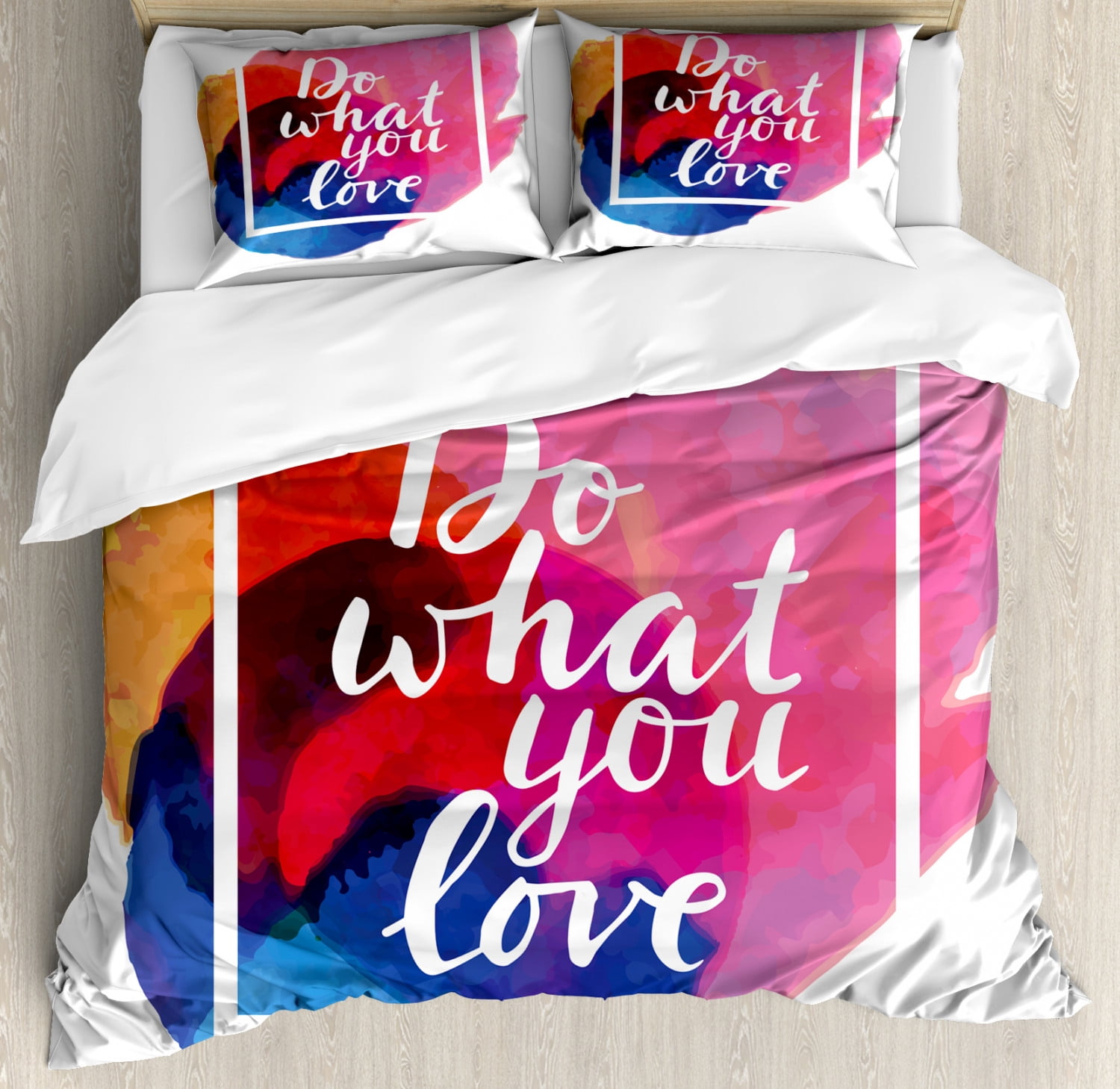 Love What You Do Duvet Cover Set Queen Size, Colorful Composition with