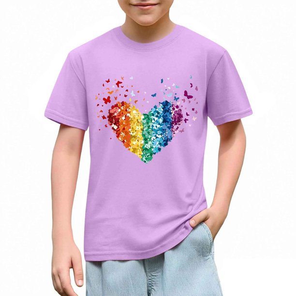Blusas y camisas de manga corta con cuello redondo para niños pequeños, camisetas de moda con estampado de cuello redondo, blusa de manga corta para niña