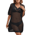 thumbnail image 2 of Vestido de Baño de Crochet Calado para Mujer, Ropa de Playa Informal, Negro, Talla S, 2 of 8