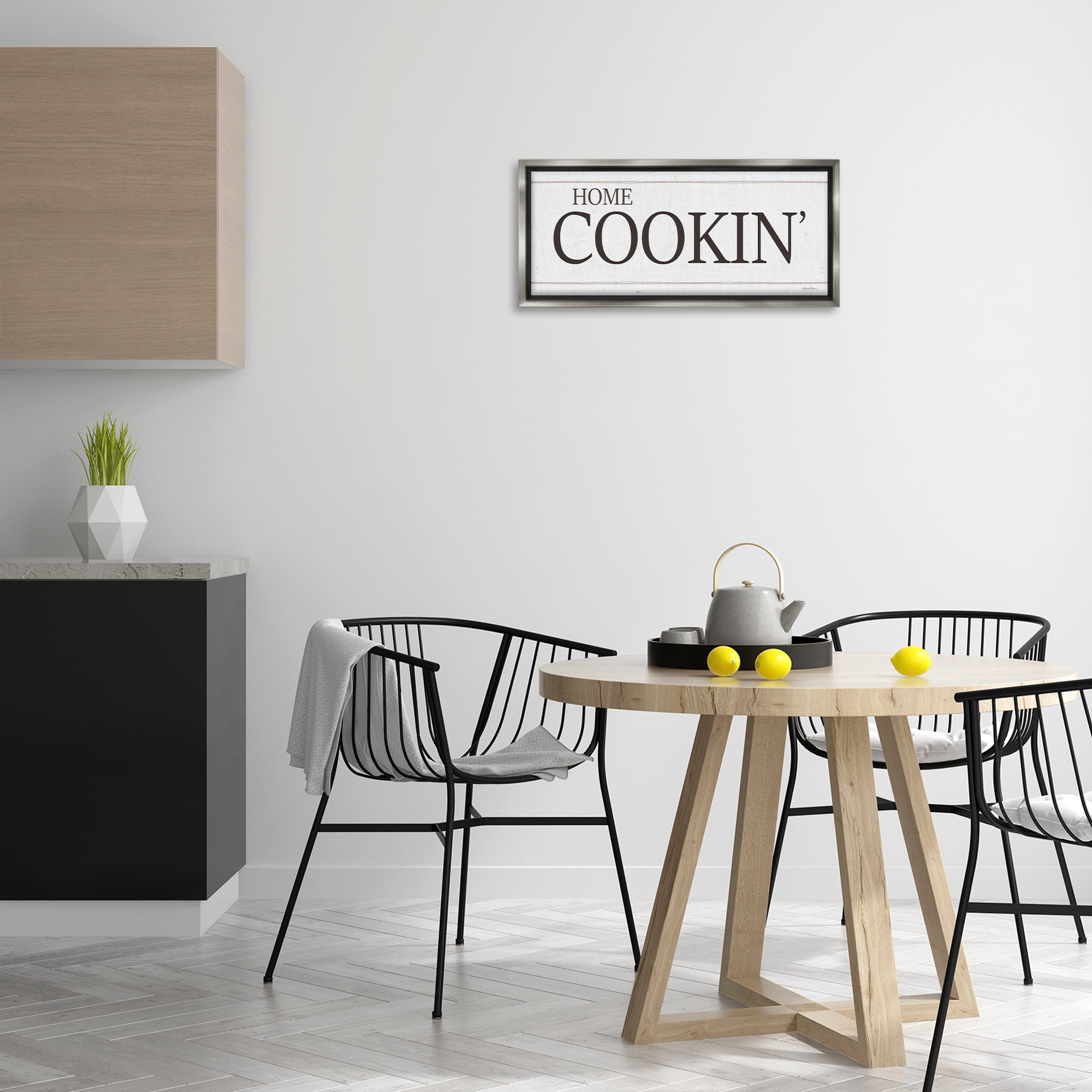 Stupell Industries Home Cookin' Phrase Food & Beverage Painting Gray Floater Framed Art Print Wall Art, 25 x 11