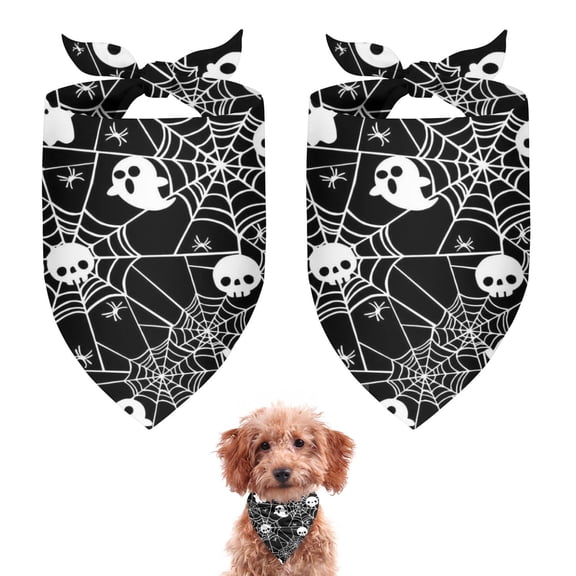 Dog Bandana 2 Pack,Halloween Ghosts and Skulls in Spider Webs Bandanas for Dogs,Cat Bandana,Small/ Large Dog Bandana 2 Size,Dog Bandanas Girl Boy