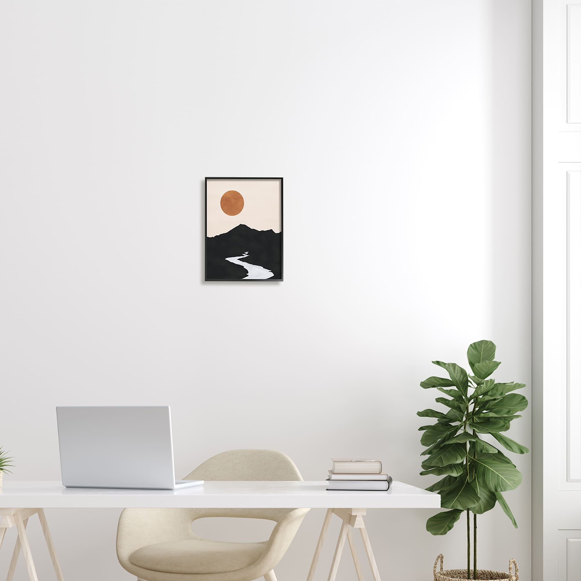 Stupell Industries Receding Stream Into Distant Mountain Ochre Sun Graphic Art Black Framed Art Print Wall Art, Design by JJ Design House LLC