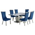 thumbnail image 1 of White Marble 7pc Dining Set with Silver Stainless Steel and 6 Chairs, 1 of 4