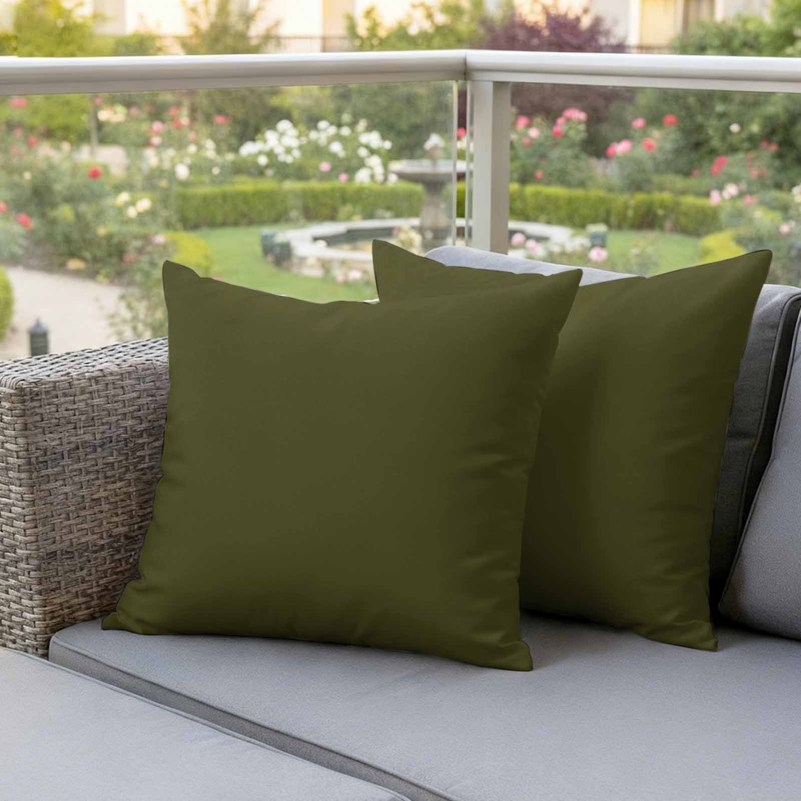 Olive Green Outdoor Pillow Covers 18"x18" Set of 2, Solid Color Waterproof Throw Pillow Covers for Patio Furniture, Decorative Cushion Covers for Porch