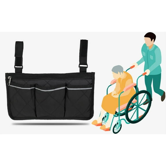 Wheelchair Side Bag with Pouches for Electric Scooter Walker Accessories Other Mobility Devices Lightweight Nurse Bag and Organizer for Medical Chairs