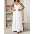 thumbnail image 6 of White V-Neck Spaghetti Strap Plisse Slip Maxi Dress For Women, 6 of 7