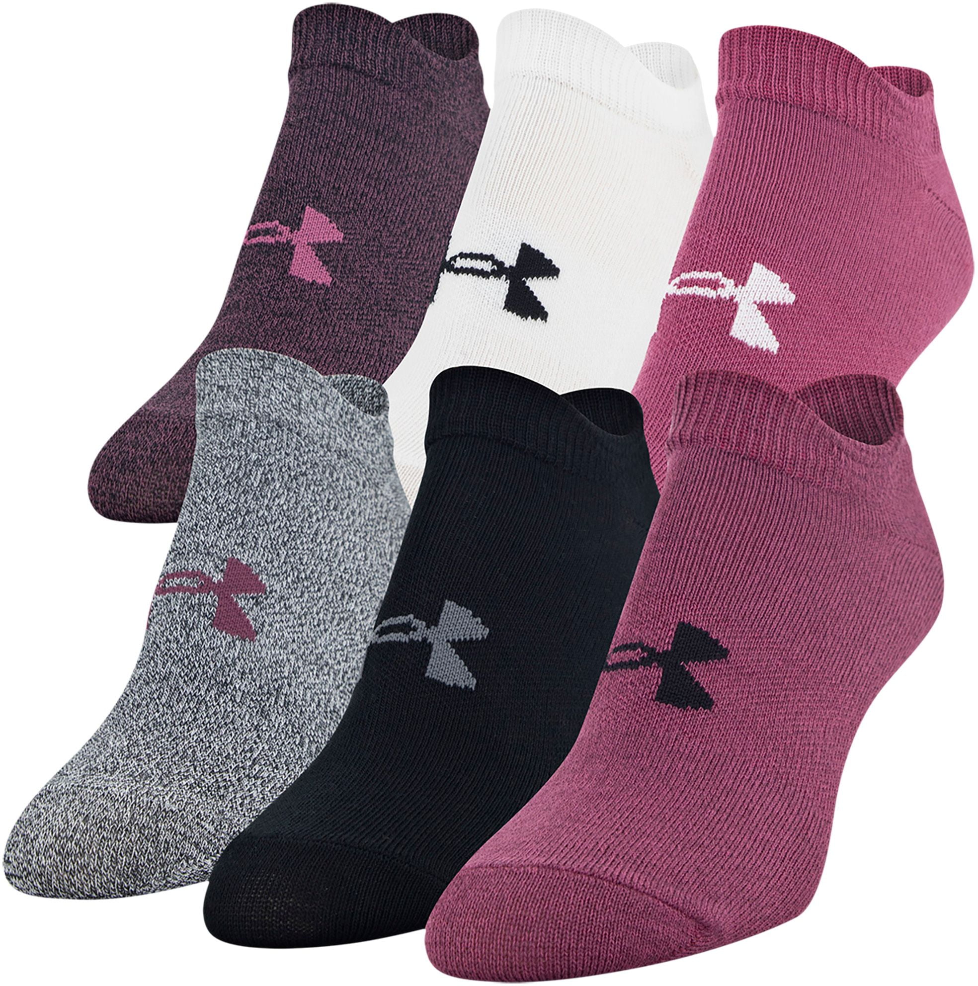 Assorted Colors 6 Pairs Under Armour Women's Essential No-Show Liner Socks 