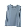 thumbnail image 1 of MeetoTime Round Neck Long Sleeve Shirts for Women Comfortable Undershirts Soft Solid Color Tees Underwear, 1 of 6