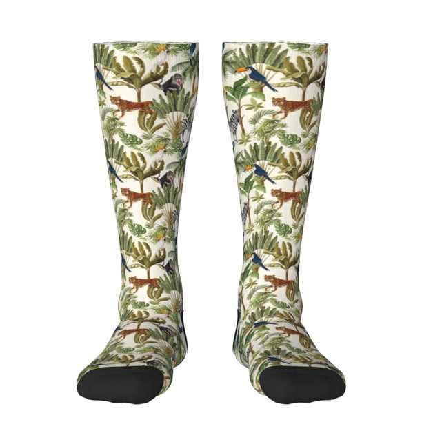 Fotbe Jungle Animals Calcetas Divertidas Estampadas para Hombre y Mujer, Calcetas de Algodón hasta la Rodilla para Caminar, Correr, Enfermería y Embarazo