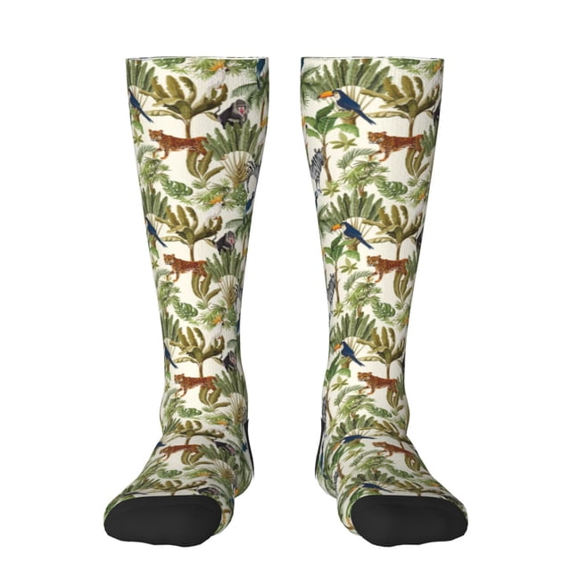 Fotbe Jungle Animals Calcetas Divertidas Estampadas para Hombre y Mujer, Calcetas de Algodón hasta la Rodilla para Caminar, Correr, Enfermería y Embarazo