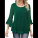 thumbnail image 1 of Blusa Elegante con Volantes para Mujer, 3/4, Cuello Redondo, Doble Capa, , Túnica. Verde Oscuro XXL, 1 of 10