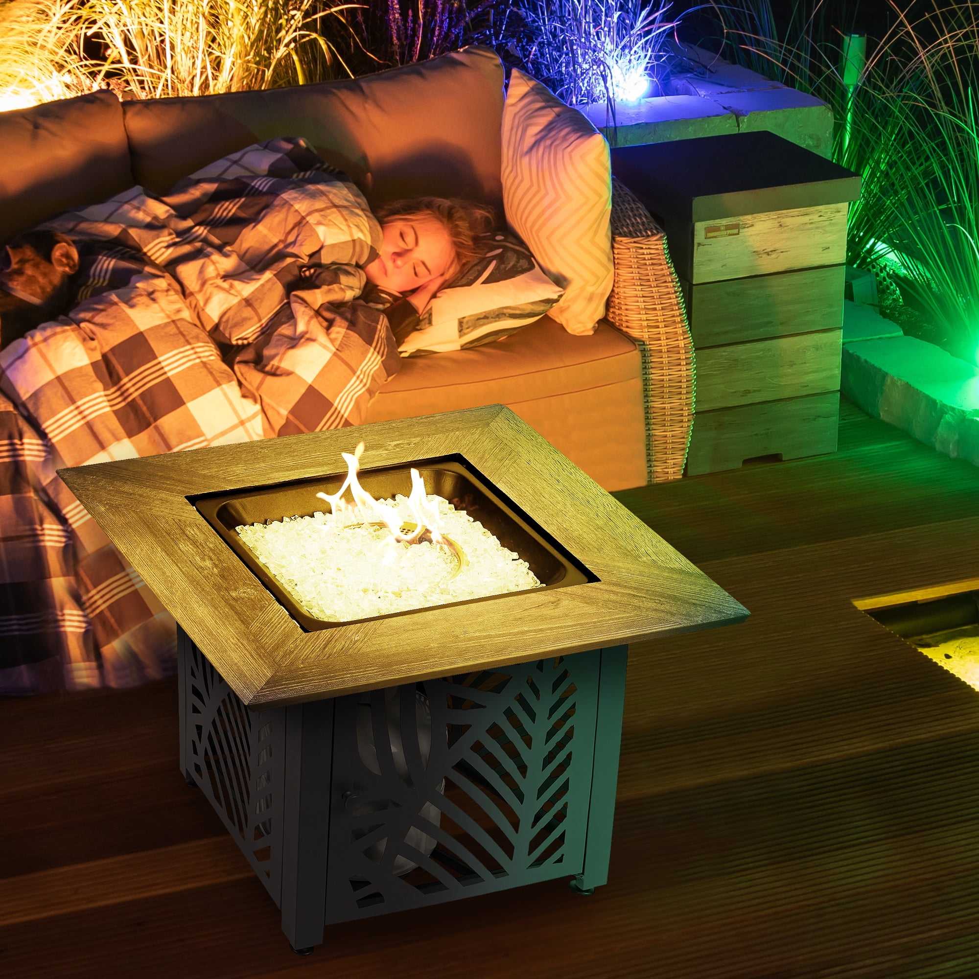 Endless Summer Lindsey 30" Square Outdoor UV Printed LP Gas Fire Pit​ Table