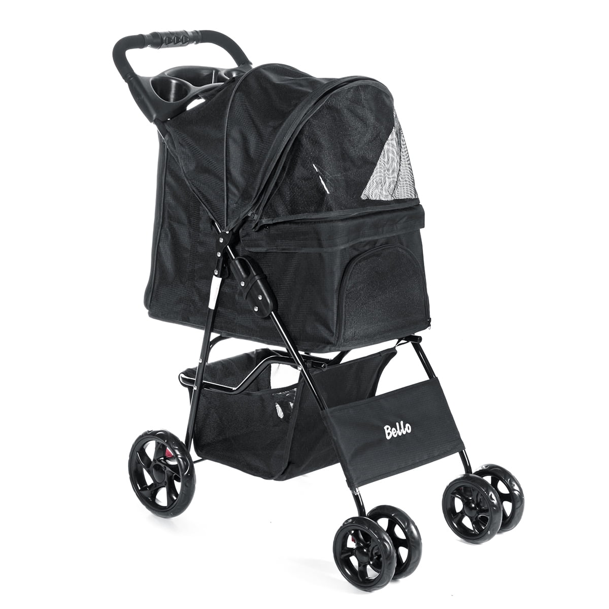 Folding Pet Stroller with Rain Cover 4 Wheel 360 Degree Rotating