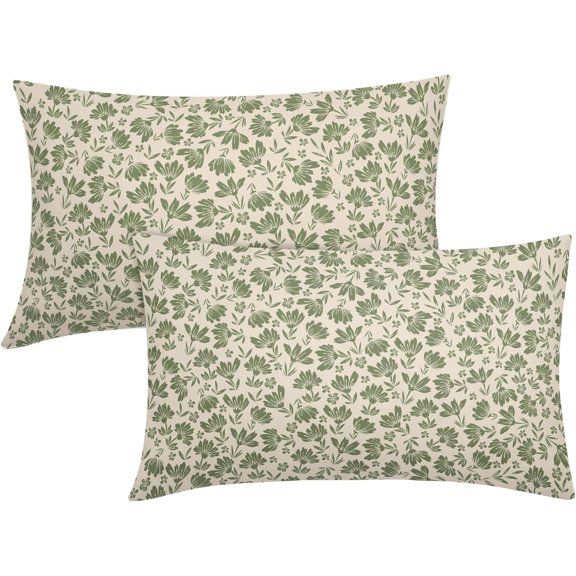 Daisy Floral Block Print Lumbar Pillow Covers 12X20 Inch Sage Green Beige Flowers Decorative Pillow Cases Set of 2 Farmhouse Home Decor Vintage Rustic Cute Throw Pillows for Sofa Couch Outdoor