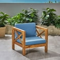 thumbnail image 2 of Noble House Mid-Century Acacia Wood Club Chair, Solid Print, Water-Resistant Cushions, Teak/Blue, 2 of 8