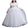thumbnail image 3 of THDHVS Flower Girl Dress,Elegant Sleeveless Round Neck Girls Dress Solid Color Tulle Tutu For Spring Summer Party And Pageant,Girls' Dresses White, 3 of 8