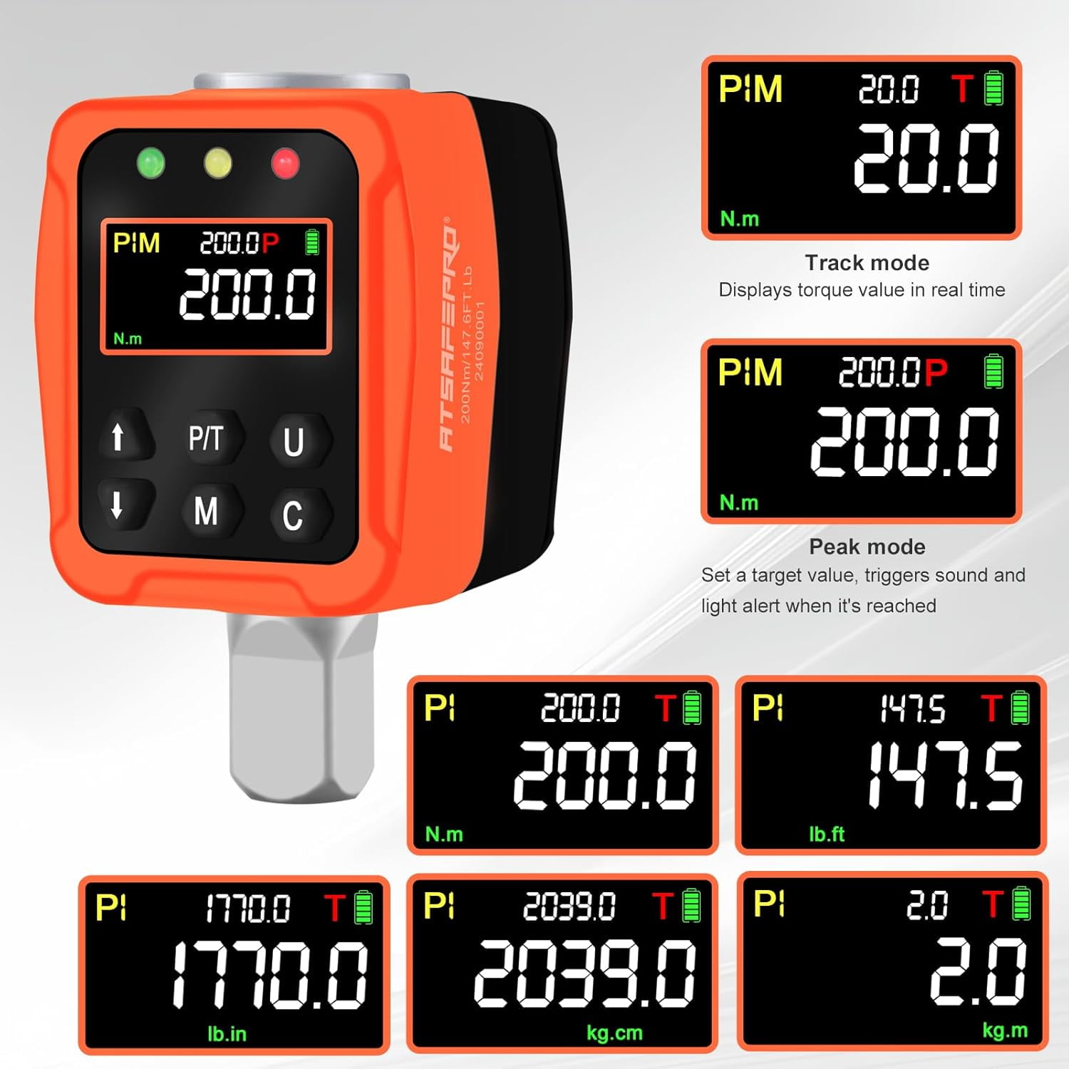1/2" Digital Torque Adapter, 7.4-147.5 Ft-lb/10-200 Nm,1/2” Drive Digital Torque Wrench Converter,3/8'' & 1/4'' Adapter