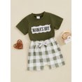 thumbnail image 5 of Baby Toddler Boys Summer Shorts Clothing Set, 6 9 12 18 24 Months Short Sleeve Embroidery Letters T-shirt with Plaid Shorts Outfit, 5 of 9