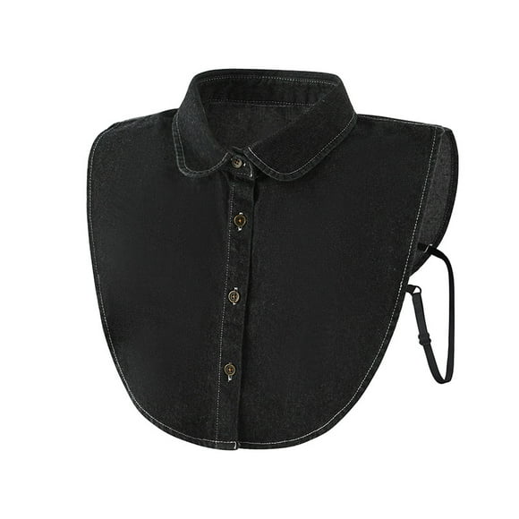 blusa desmontable de mezclilla negra lavada con cuello falso para mujer
