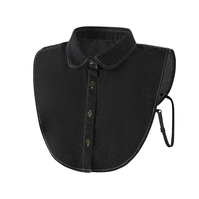 blusa desmontable de mezclilla negra lavada con cuello falso para mujer