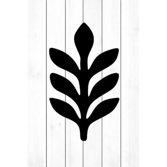 "Black Leaf 2" Painting Print on White Wood