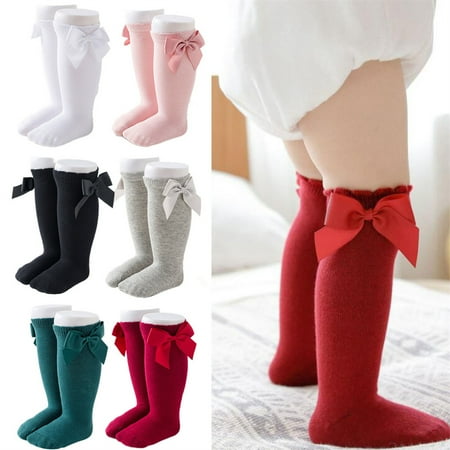 

6 Pairs Big Bow Baby Knee High Socks Newborn Baby Girl Clothes Baby Stuff Princess Socks-M (sole length:11-13CM)