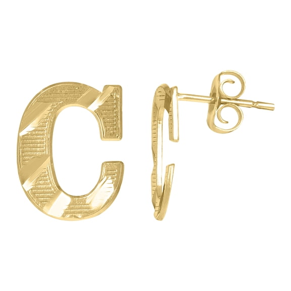 10kt Yellow Gold Mens Initials Letter C Stud Earrings