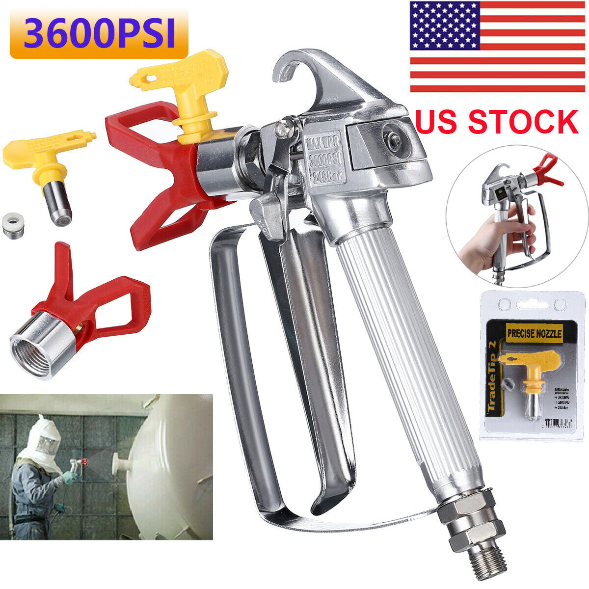 Paint Spray Gun 3600PSI High Pressure Airless With 517 Tip Nozzle Guard Wacner 