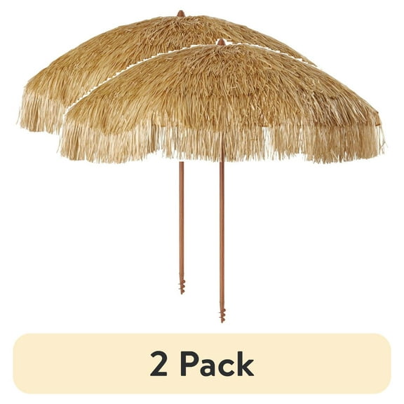 (2 pack) Mainstays 6 feet Thatched Tiki Umbrella Beach Umbrella, Sand Anchor