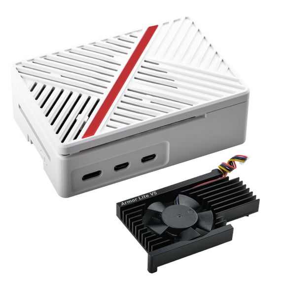 52Pi Case for Raspberry Pi 5, Pi 5 ABS Case with Armor Lite V5 Heatsink Fan for Raspberry Pi 5 4GB/8GB (White)