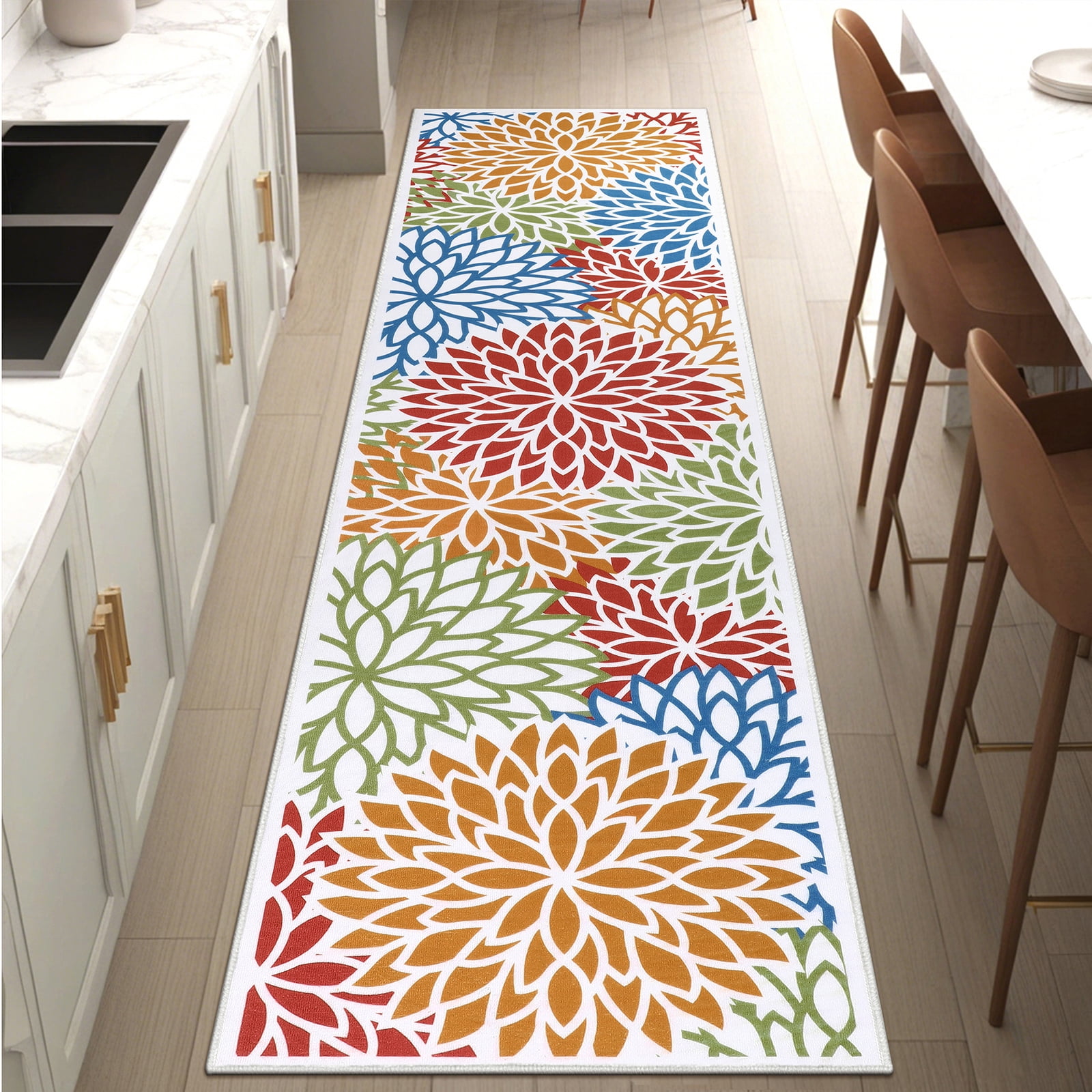 MeyJey 2'x8' Floral Runner Rug for Hallways, Oriental Non Slip Machine Washable Area Rugs Vintage Floor Carpet for Bedroom Kitchen Dinning/Living/Laundry Room, Red/Orange