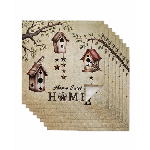 Sweet Home Cloth Napkins Set of 8 Reusable Dinner Napkins, Western Stars Bird Houses Country Vintage Cocktail Napkin Washable Table Napkins for Wedding/Holiday Party/Baby Shower 20"x20"