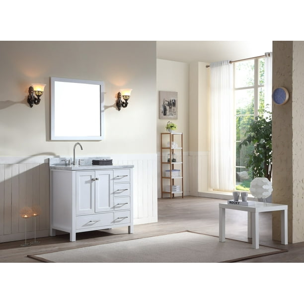 ARIEL CAMBRIDGE 37 IN. LEFT OFFSET SINGLE SINK VANITY SET IN WHITE