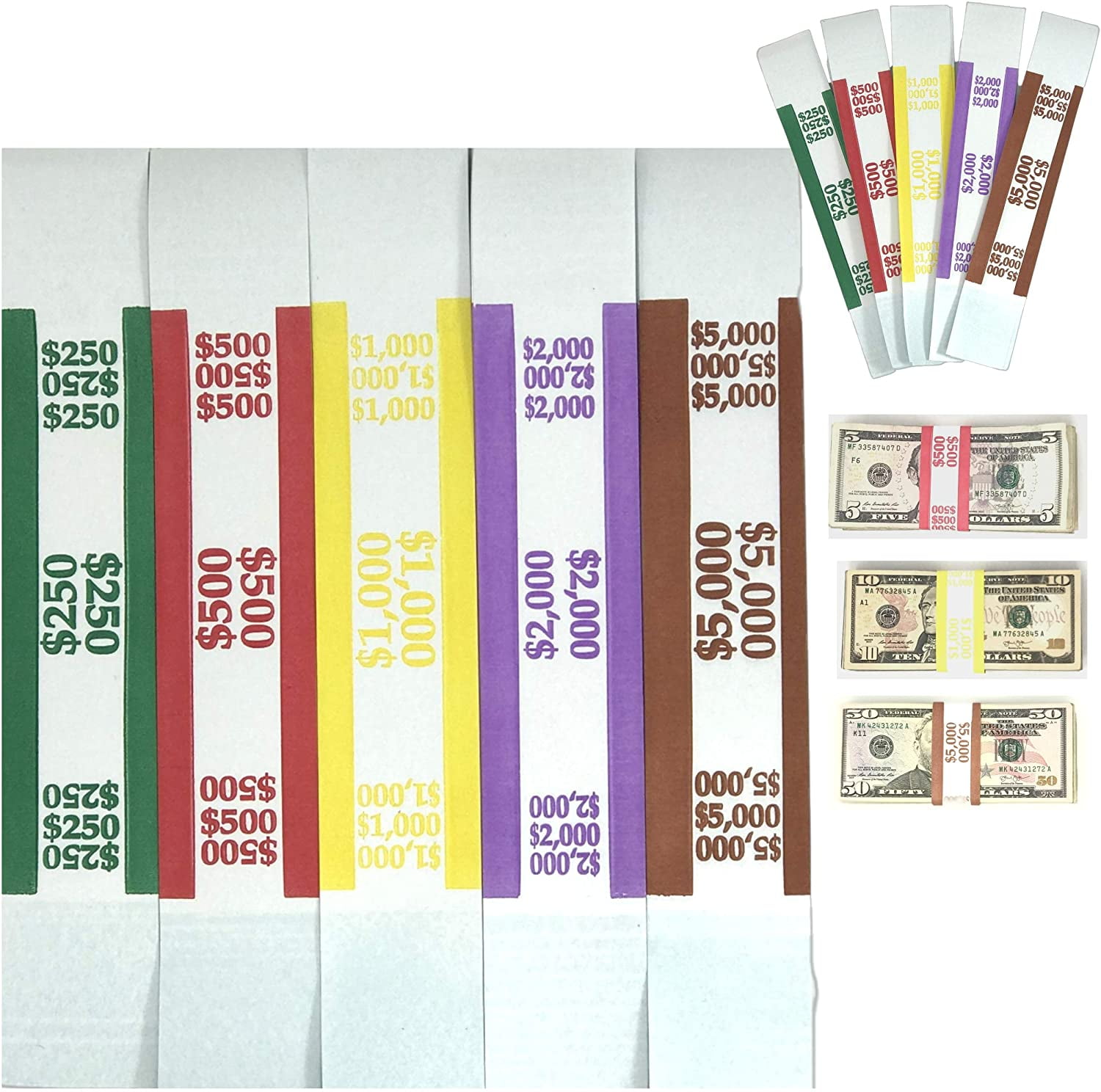 Self Sealing Currency Straps Money Bill 6 colors 600 pieces 