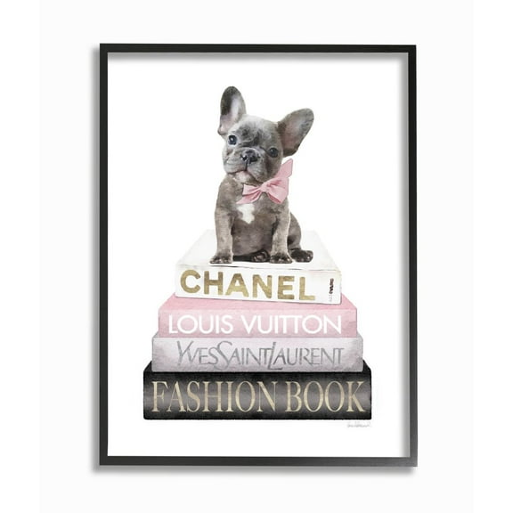Stupell Industries Dashing French Bulldog and Iconic Fashion Bookstack Designed by Amanda Greenwood