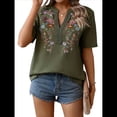 thumbnail image 3 of Camisas Mexicanas para Mujer, Blusa Tradicional de Verano Bordada, Túnica Floral, Cuello en V, Camiseta de Corta. Verde L, 3 of 8