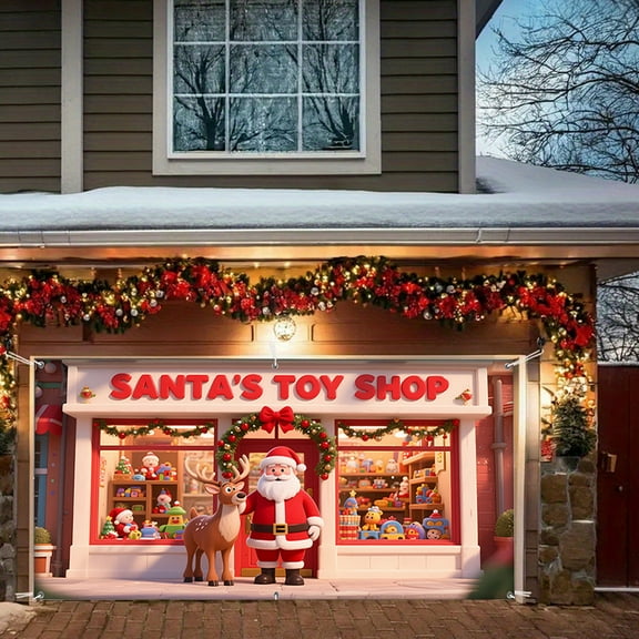 Cevemin Christmas Garage Door Banner Decorations - Multicolor Nylon Hanging Backdrops for Indoor Outdoor House Lawns Xmas Party Background (Multiple Sizes)