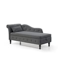 thumbnail image 2 of 60" Velvet Multifunctional Storage Chaise Lounge, Long Lounger with Buttons Tufted Nailhead Trimmed, Upholstered Lounge Chair Indoor with Solid Wood Legs and 1 Pillow, Sleeper Sofa, Grey, 2 of 6