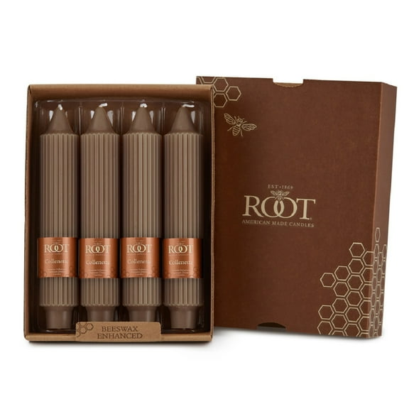 ROOT Candles Unscented Grecian Collenette Taper Candles, 7-Inch Tall, Box of 4, Color: Portobello