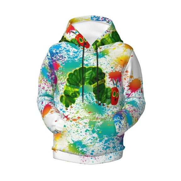 Boys Girls Hungry Caterpilla Pullover Hoodies 3D Print Novelty Colorful Kids Hoodie Sweatshirts with Pocket