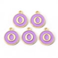 thumbnail image 2 of Golden Plated Alloy Enamel Charms Enamelled Sequins Flat Round with Letter Medium Purple Letter.O 14x12x2mm Hole: 1.5mm, 2 of 2