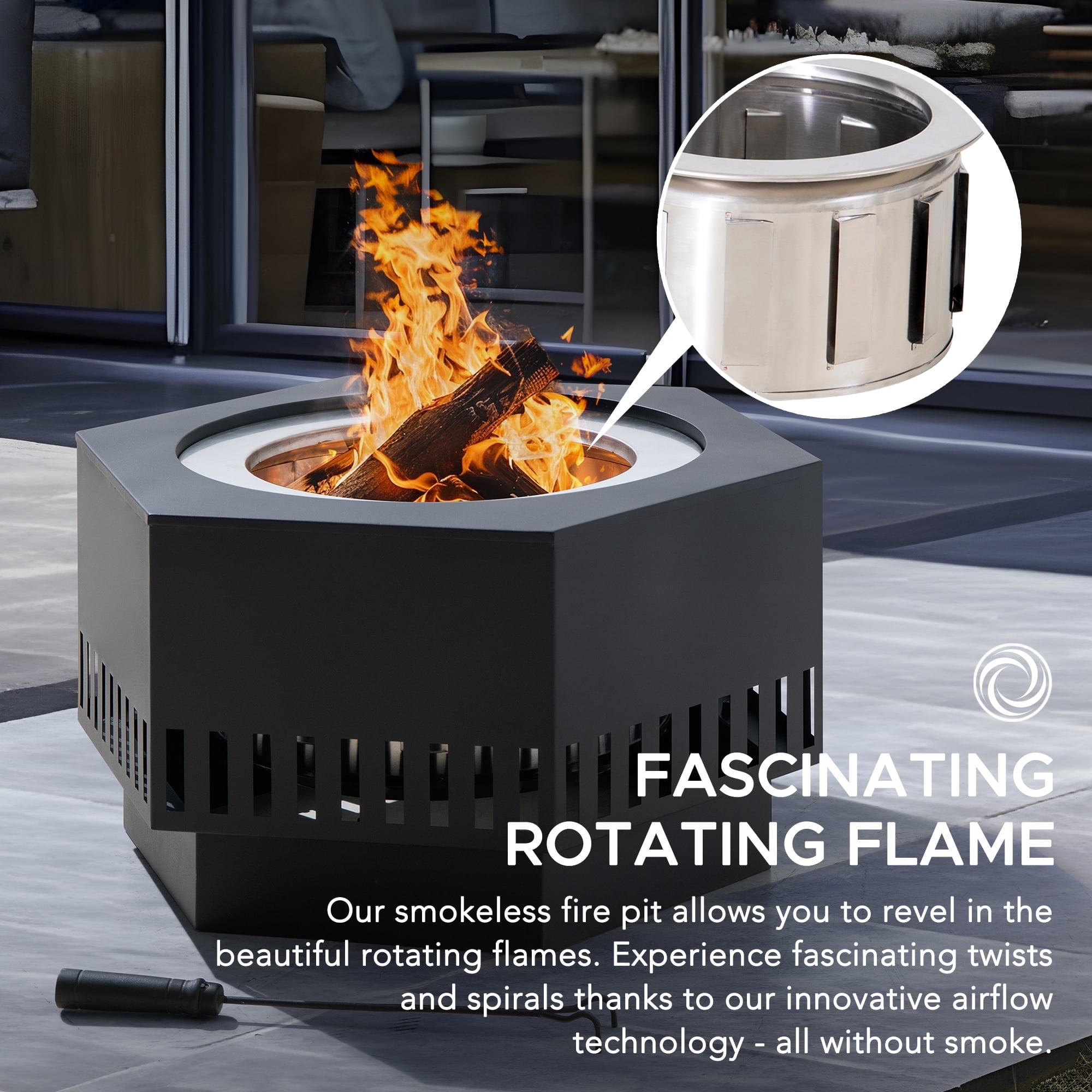 Sunjoy 28 In Smokeless Fire Pit with Removable Ash Pan, Outdoor Portable Wood Burning Fireplace with PVC Cover and Fire Poker ,Ideal for Camping, Bonfire, and Backyard, Black