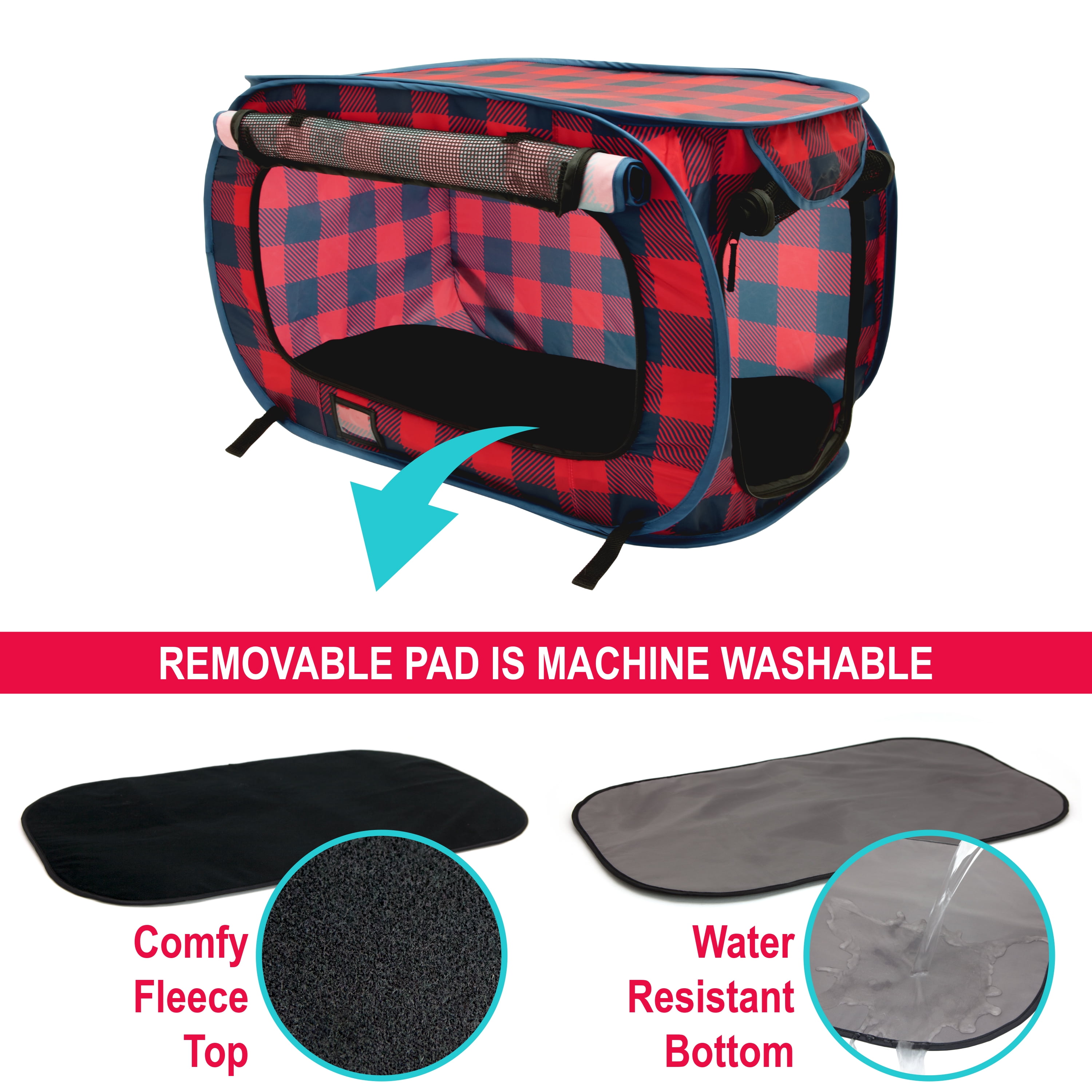 SP Holiday Plaid Pop Open Kennel, Red and Blue